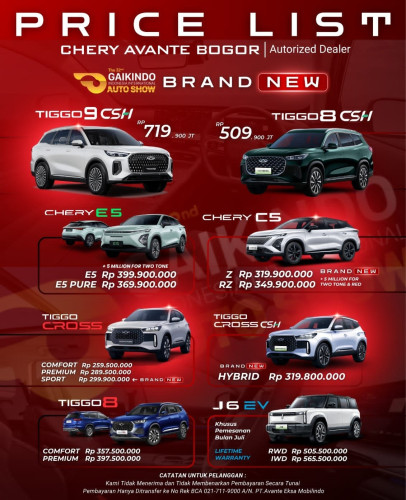 Pricelist Harga Chery jatimekar 2025
